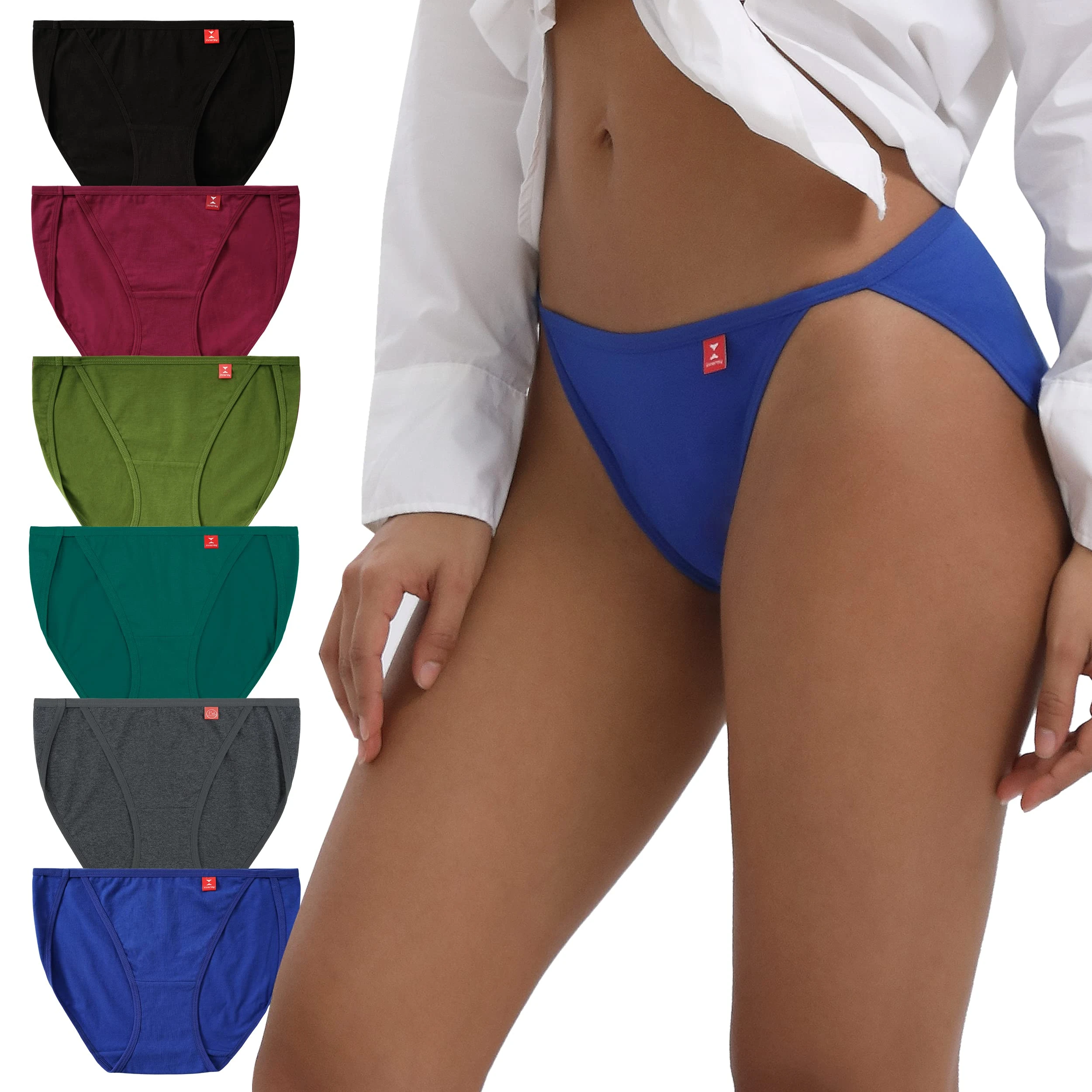 INNERSY Women's High Leg Cut Knickers Cotton Ladies Underwear Mid Rise Sports Panties Multipack 6 (12, Dark Multicolour)