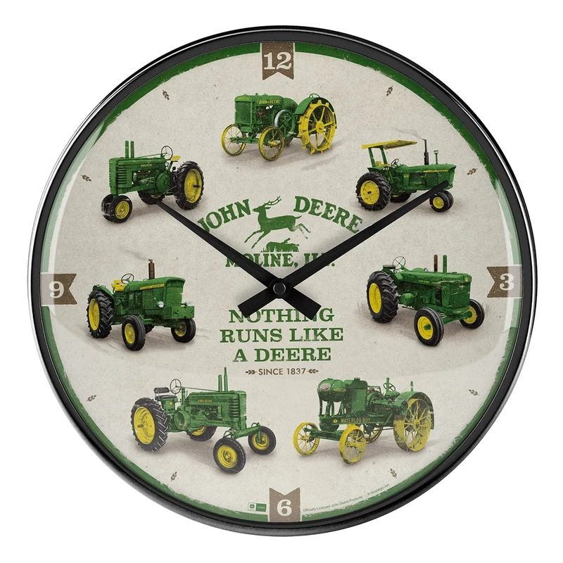 Nostalgic-Art Retro Wall Clock, Diameter 31 cm, John Deere - Model Chart - Gift Idea for Tractor Fans, Original Licensed Product (OLP), Large Kitchen Clock, Vintage Design