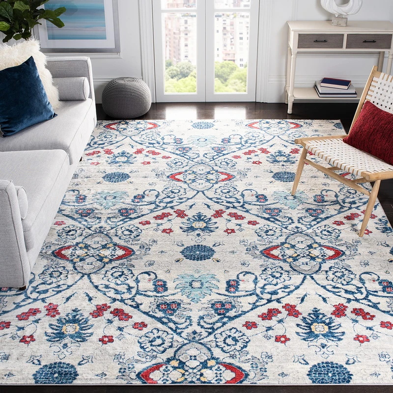 Safavieh Traditional Rug for Living Room, Dining Room, Bedroom - Brentwood Collection, Short Pile, in Navy and Grey, 91 X 152 cm