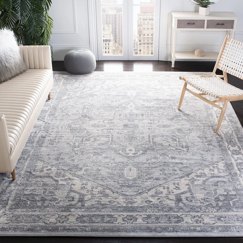 Safavieh Traditional Rug for Living Room, Dining Room, Bedroom - Brentwood Collection, Short Pile, in Cream and Grey, 160 x 160 cm