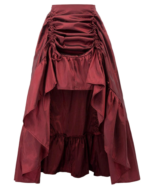 SCARLET DARKNESS Women's Gothic Steampunk Skirt Victorian High-Low Bustle Skirt, Wine, M