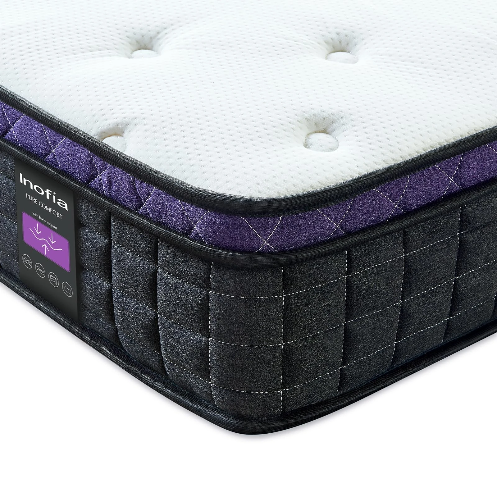 Inofia Single Mattress,Memory Foam Mattress with Spring 25cm,Sleeping Maximum,Motion Isolated Zero Pressure Hybrid Mattress,Support and Responsive Zoned Spring,100 Night Test (90×190cm)