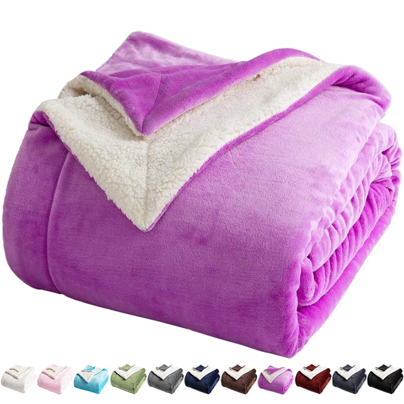 LBRO2M Sherpa Fleece Bed Blanket King Size Super Soft Fuzzy Plush Warm Cozy Fluffy Microfiber Couch Throw Velvet Double Reversible Luxurious Blankets (Purple, King(90x104 Inches))