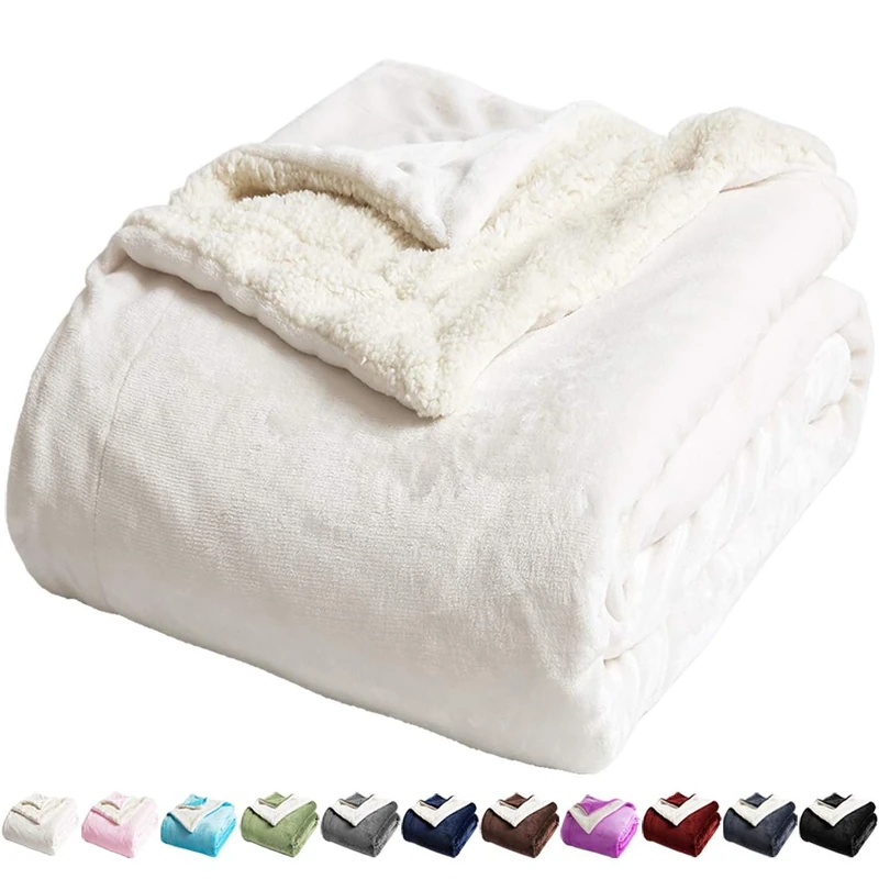 LBRO2M Sherpa Bed Blanket Super Soft Fuzzy Plush Warm Cozy Fluffy Microfiber Couch Throw Velvet Fleece Double Reversible Luxurious Blankets (Ivory, Twin(65x90 Inches))