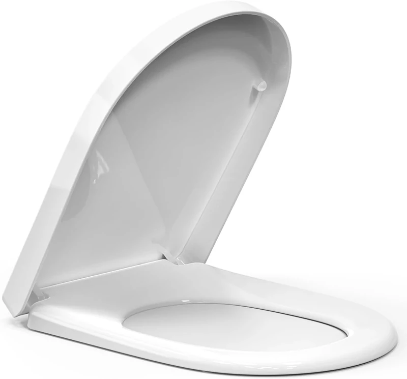 D Shape Soft Close Toilet Seat, White Toilet Seats with Quick Release for Easy Cleaning, Adjustable Stainless Hinges, Simple Top Fixing, Anti-Bacterial & Durable PP Material