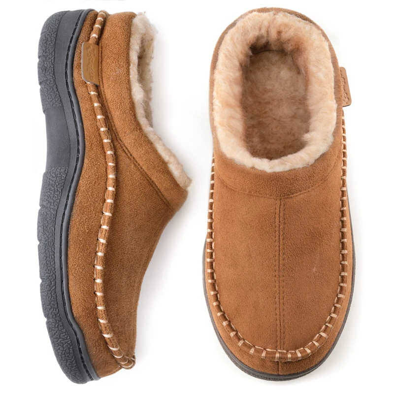 Zigzagger Men's Fuzzy Moccasin Slippers Indoor/Outdoor Fluffy House Shoes, Camel, 6/7 UK