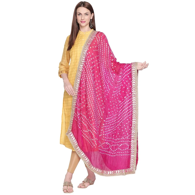 DUPATTA BAZAAR Woman's Pink Bandhini silk Dupatta With Gotta Patti Border Free size