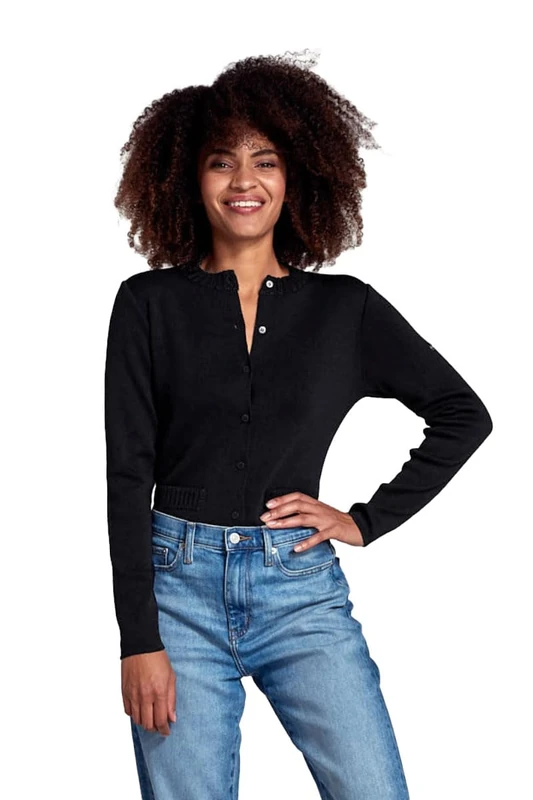 Armor Lux Round Neck Cardigan - Wool and Acrylic, Black, XS