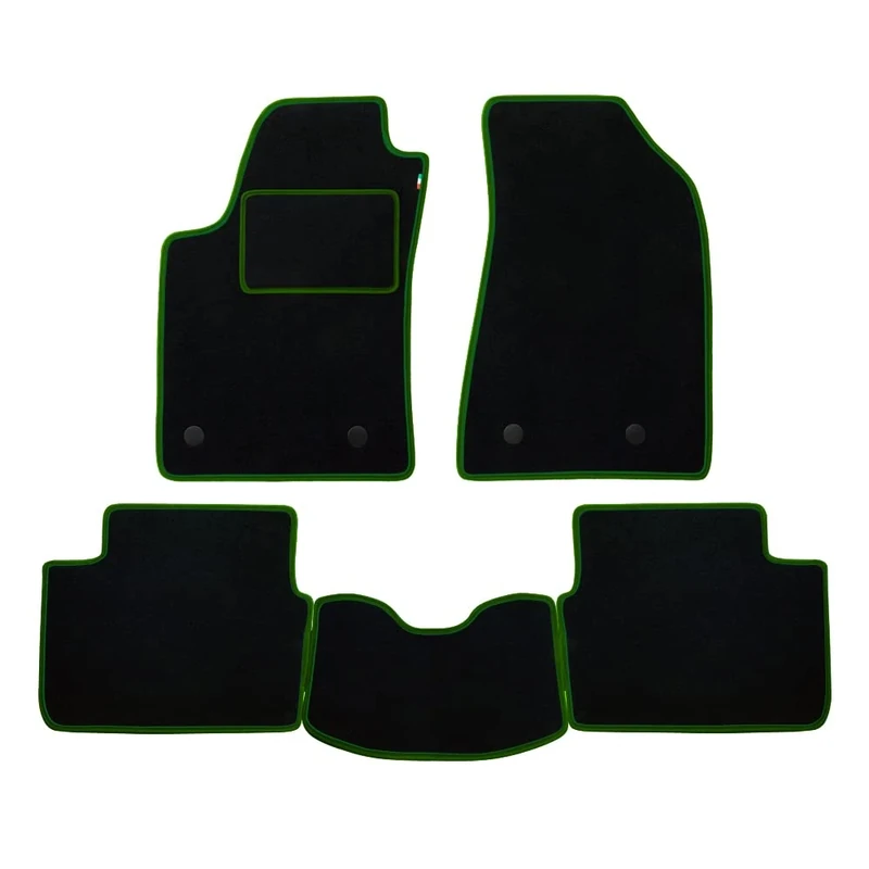 PROPOSTEONLINE Floor Mat Set for Dacia Sandero from 2021 Onwards Automotive Carpet Colour Black Edge Green
