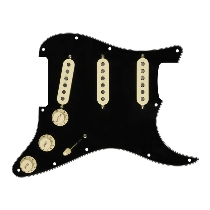Fender Pre-Wired Strat Pickguard, Custom Shop Custom '69 SSS, Black 11 Hole PG