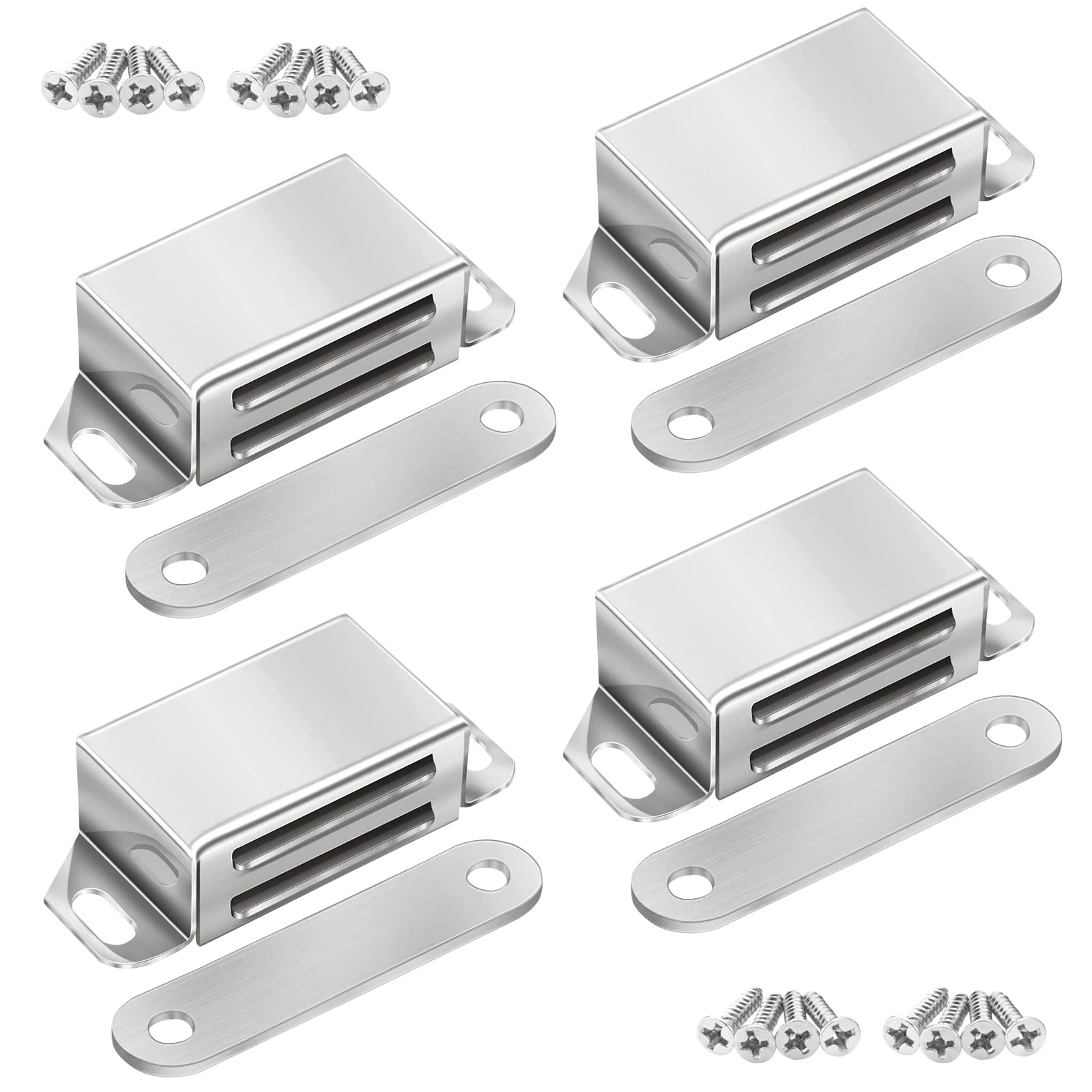 Onarway Magnetic Door Catch 10KG Pull Strong Magnet Cabinet Latches Magnetic Hardware Stainless Steel Chrome Door Closer for Bathroom Kitchen Sliding Door Window Cupboard (20lbs Strength 4 Pack)