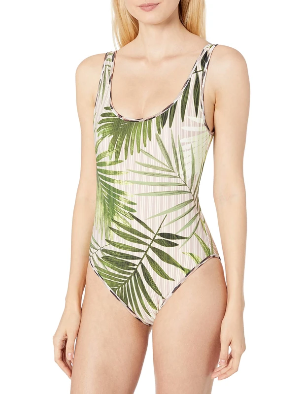 Vince Camuto Women's Rerversible One Piece Swimsuit, Tropical Palm Fern, 4