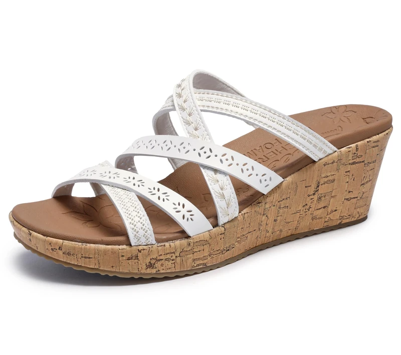Skechers Women's Slide Wedge Sandal, White, 8.5 B (M) - Image 1