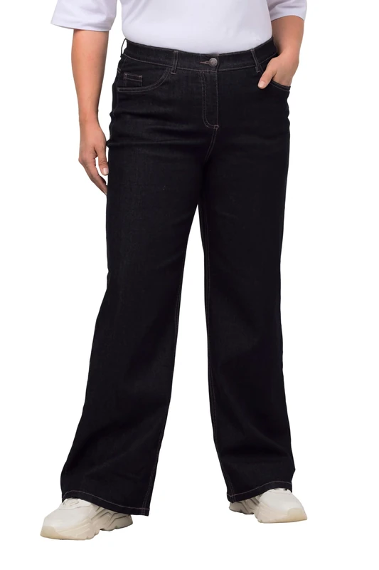 Ulla Popken Womenswear Plus Size Curvy Oversize Great Lengths Mary Fit Wide Leg Stretch Jeans Dark Blue 20 724600 93-46