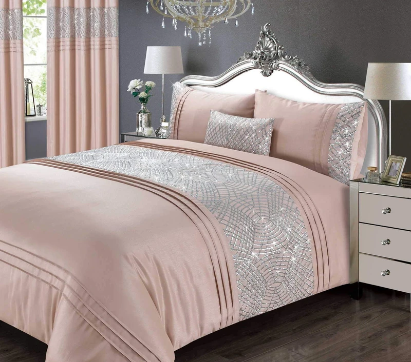Rapport Sequin Duvet Cover Bed Set, Blush, Super King