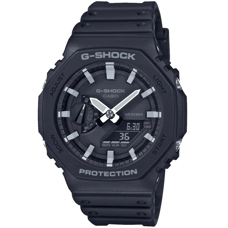 Casio G-Shock Carbon Core Guard Analogue-Digital Quartz Watch with Silicone Strap, Shock Protection, Neobrite Luminous Hands, Waterproof 200 Metres, Black, GA-2100-1AER