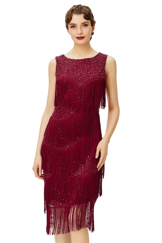 BABEYOND 1920s Flapper Dress Gatsby Fringed Dress Roaring 20s Beaded Dress Art Deco Dress for Gatsby Themed Party Prom - Red - Medium