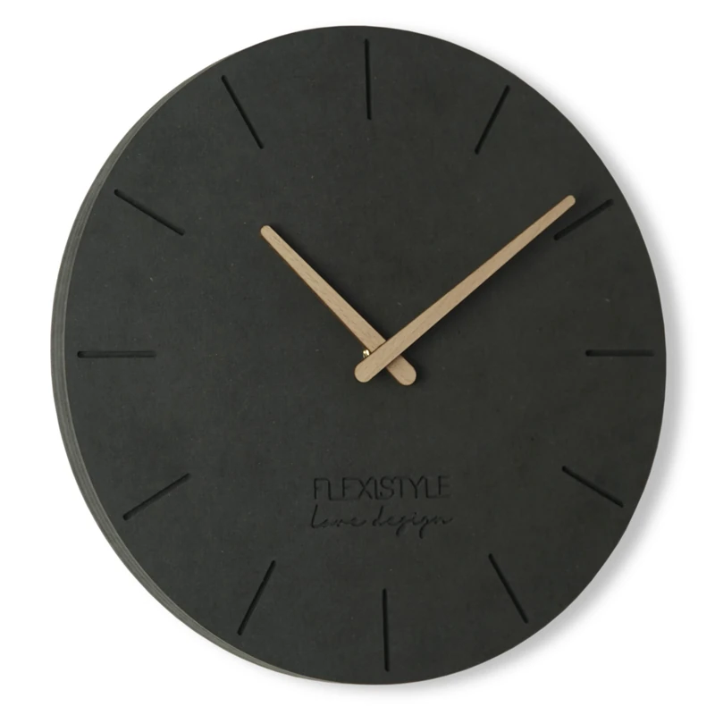 FLEXISTYLE Modern wall clock 30cm ECO2 wooden clock hands black unusual design for office living room bedroom silent non ticking