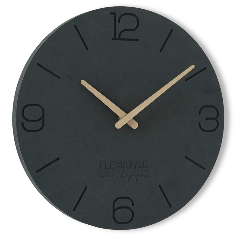 FLEXISTYLE Wall Clock, Engineered Wood, Black 3, 30 cm