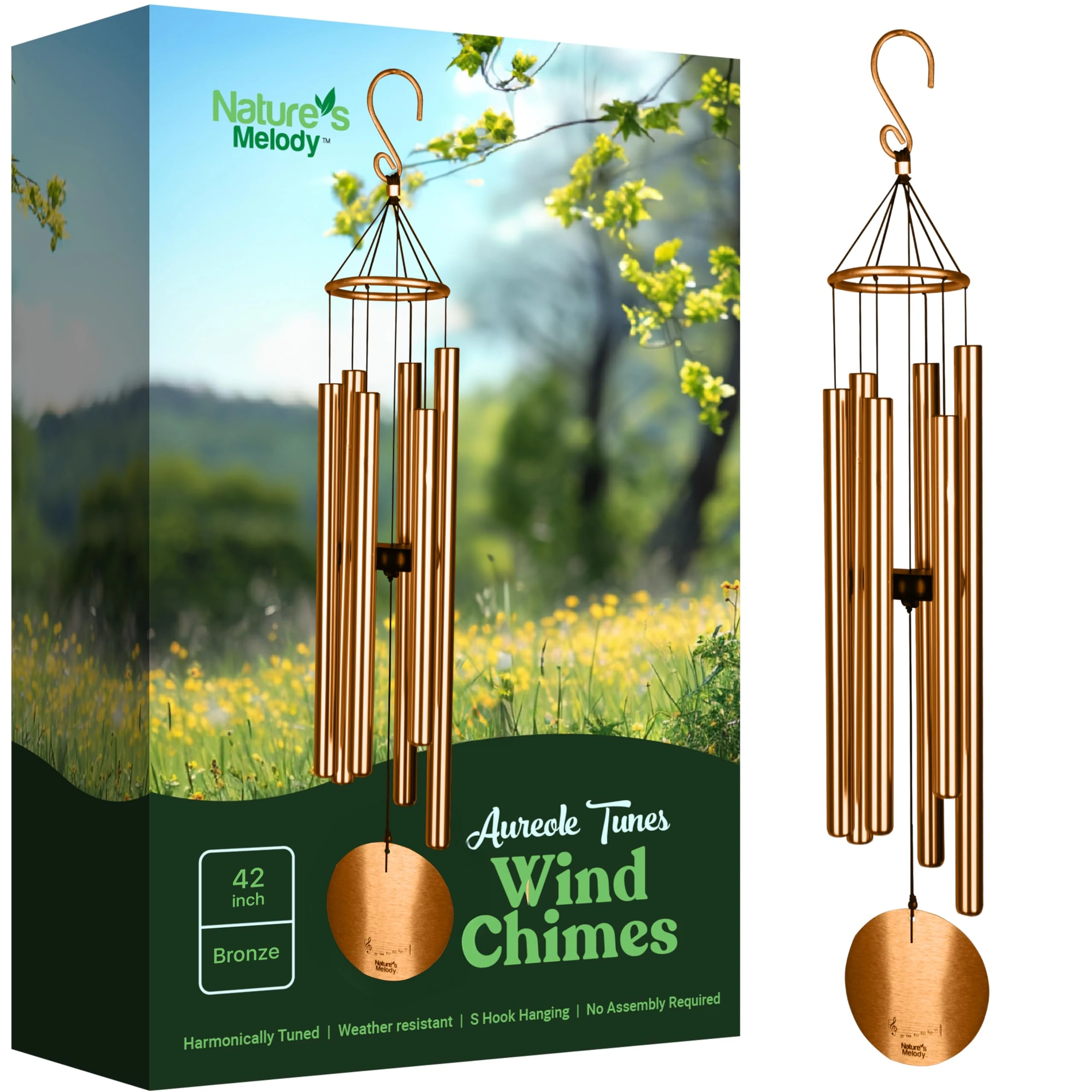 Nature's Melody Wind Chimes, Aluminium, Bronze, 42 Inch