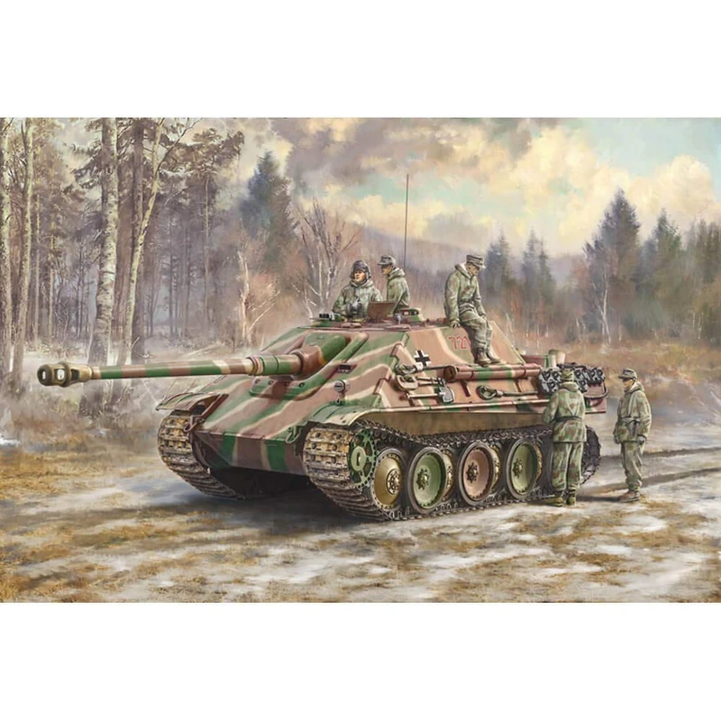 Italeri 6564 510006564-1:35 Sd.Kfz.173 Jagdpanther+Winter Crew, Model Building, Kit, Stand Model Making, Crafts, Hobby, Gluing, Plastic Construction Kit, Unpainted