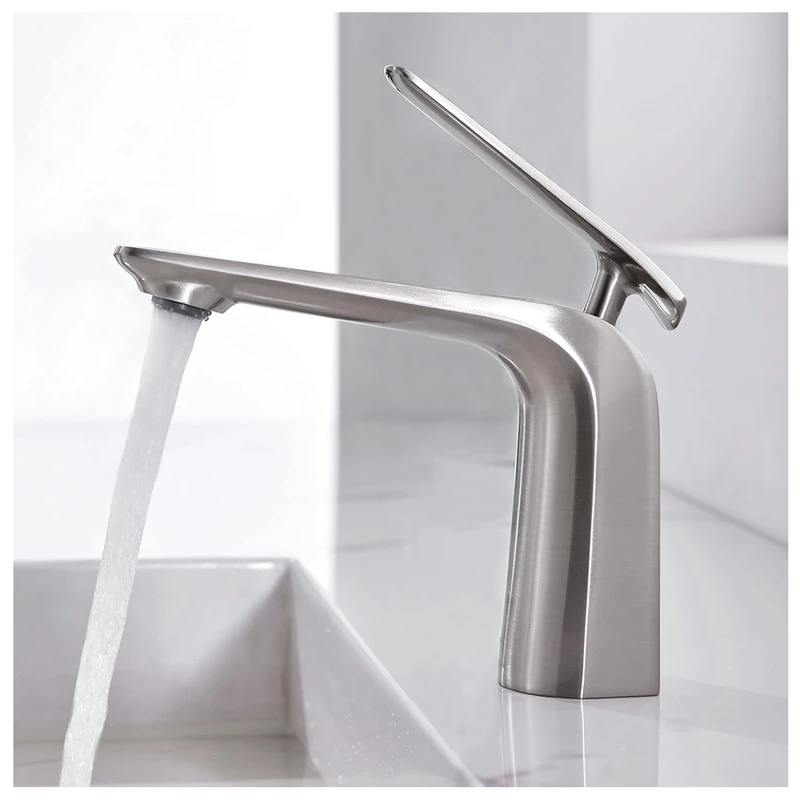 TOCALOCA 1 Handle Bathroom Faucet Brushed Nickel Sink Faucet, One Hole Bathroom Sink Faucet Modern Basin Mixer Taps, Premium Brass Vanity Faucet with Water Supply Hose