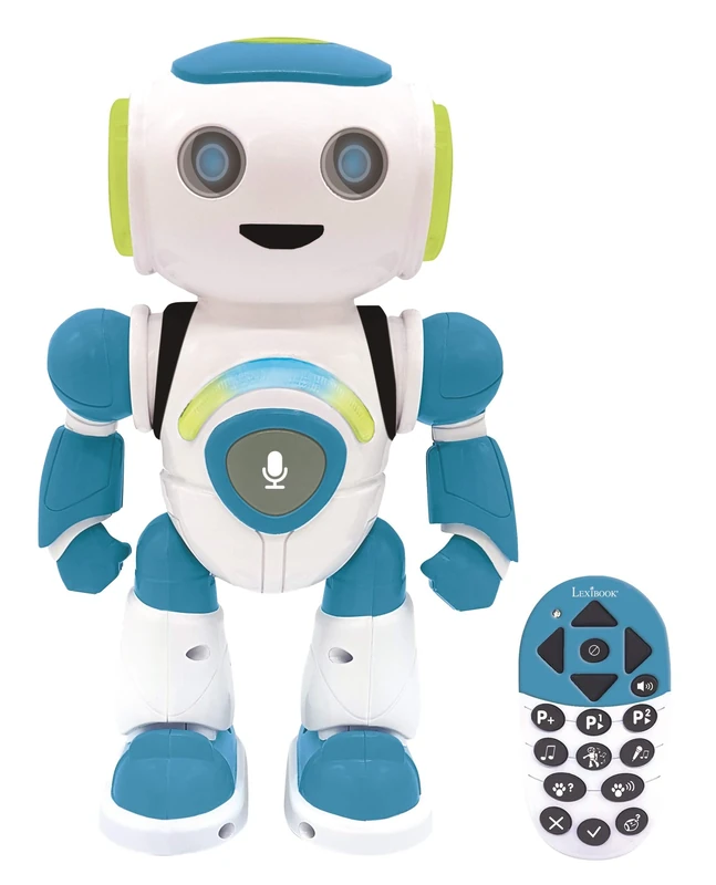 Lexibook - Powerman Jr. Smart Mind Reading Robot for Kids - Dance, Play Music, Animal Quiz, STEM Programmable, with Remote Control - Green/Blue - ROB20DE, German version