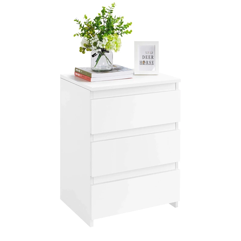 Yaheetech Bedside Table with 3 Drawers, Bedside Cabinet, Wooden Modern Nightstand with Storage for Living Room, Bedroom, 35 x 45 x 60.5 cm, White