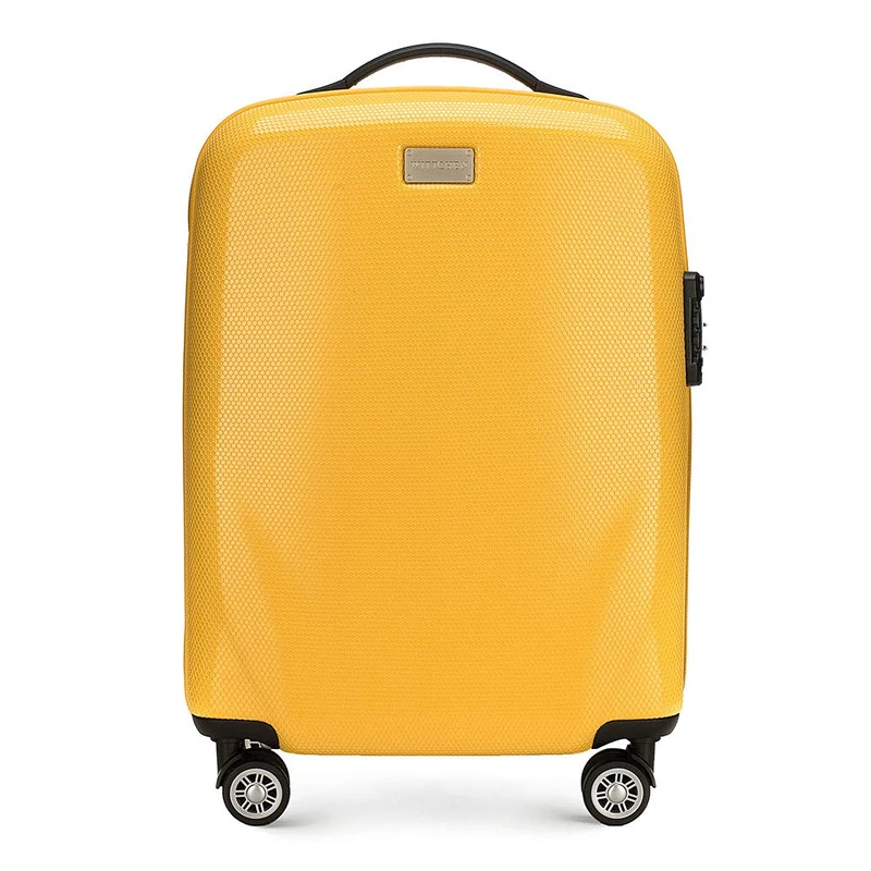 WITTCHEN PC Ultra Light Hand Luggage Small Suitcase Cabin Size Trolley Suitcase Travel Suitcase Polycarbonate Cabin Suitcase Four Wheels TSA Combination Lock Aluminum Telescopic Handle Size S Yellow