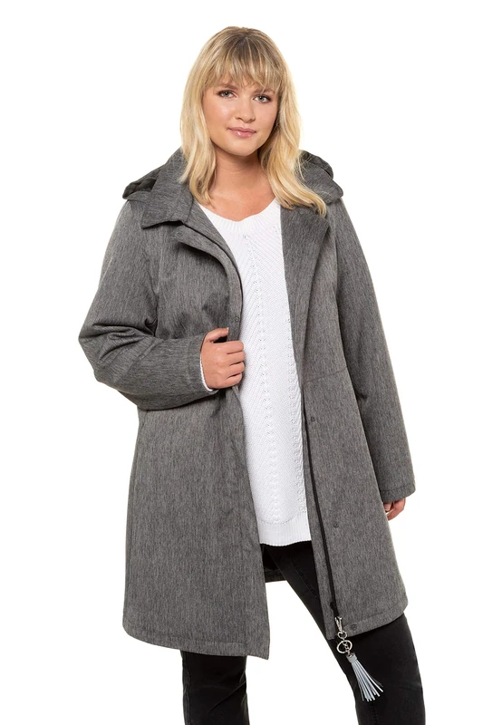 Ulla Popken Women's Mantel, 3X-wetterfunktion, Kapuze, Futter Coat, Grey (Anthracite 12), 46-48