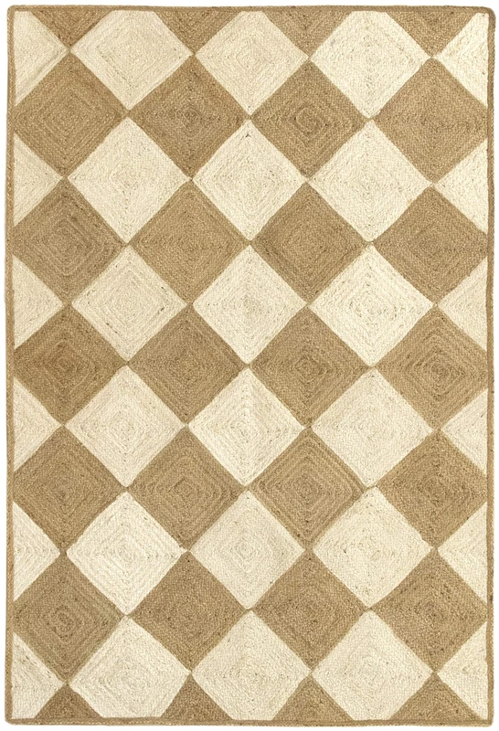 HAMID - Somara Jute Rug White and Natural - 100% Jute Fibre Rug (170 x 120 cm)