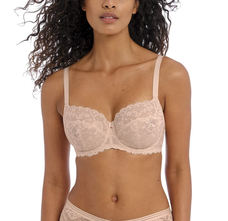 Freya Women's Offbeat Underwire Side Support Bra Plunge, Opaque, Natural Beige, 30FF US