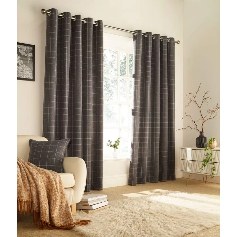 Furn Ellis Ringtop Eyelet Curtains (Pair) -Ready Made-Polyester-Grey-229cm x 183cm, Polyester, Grey, 229 x 183cm (90" x 72" inches)