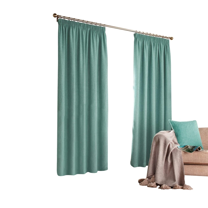 Furn Harrison Pencil Pleat Curtains (Pair)-Polyester-Marine Blue-168cm x 229cm (66" x 90" inches), 168 x 229cm - Image 1