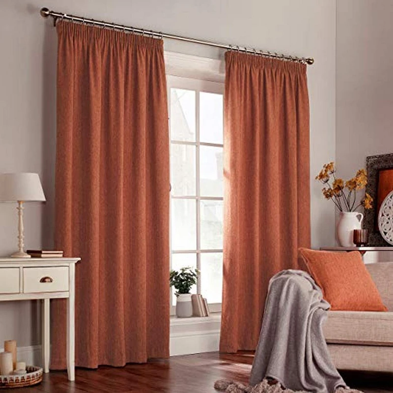 Furn Harrison Ringtop Eyelet Curtains (Pair) -Ready Made-Polyester-Burnt Orange-168cm x 137cm (66" x 54" inches), 168 x 137cm
