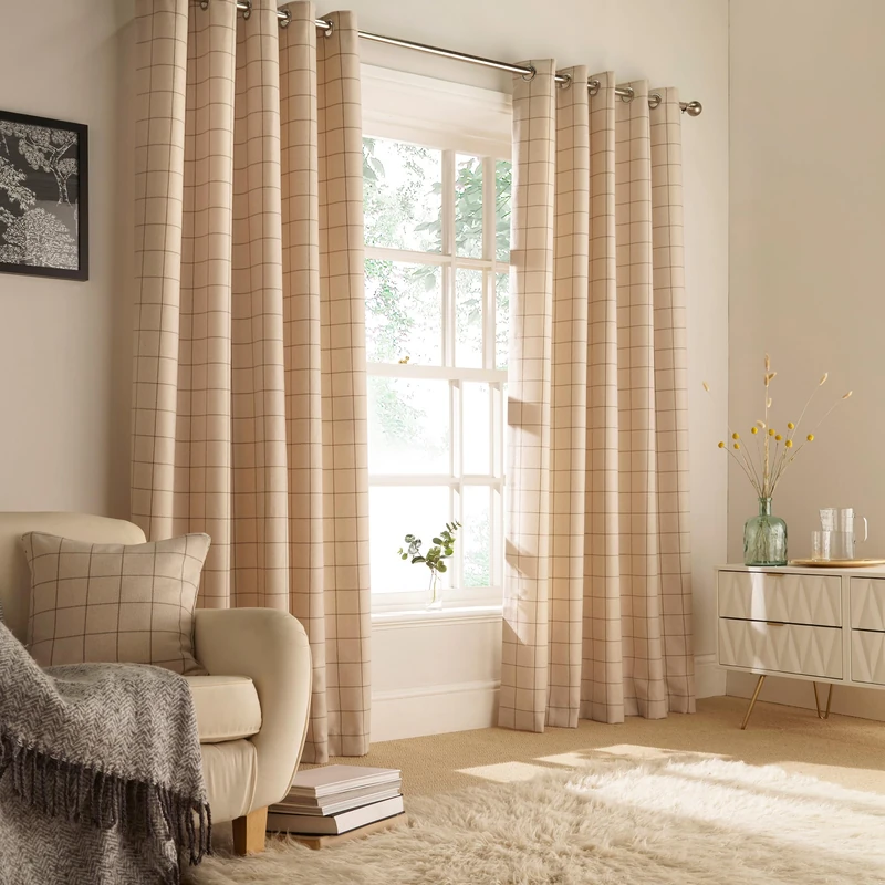 Furn Ellis Ringtop Eyelet Curtains (Pair), 117cm x 137cm, Natural