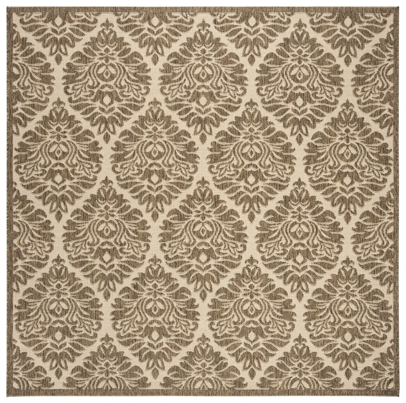 SAFAVIEH Damask Rug for Indoor & Outdoor - Beachhouse Collection, Short Pile, in Cream and Beige color, 201 X 201 cm