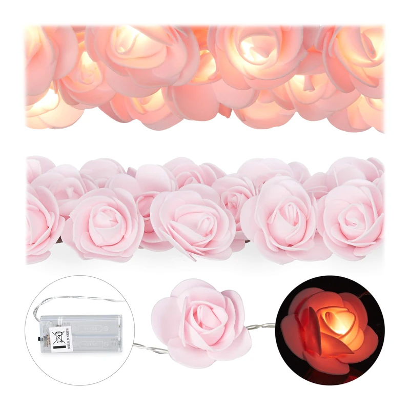 Relaxdays Rose String, 20 LED Fairy Lights, Batteries, Weddings & Valentine’s Day, Warm White, Pink, Foam, 4 x 5 x 340 cm