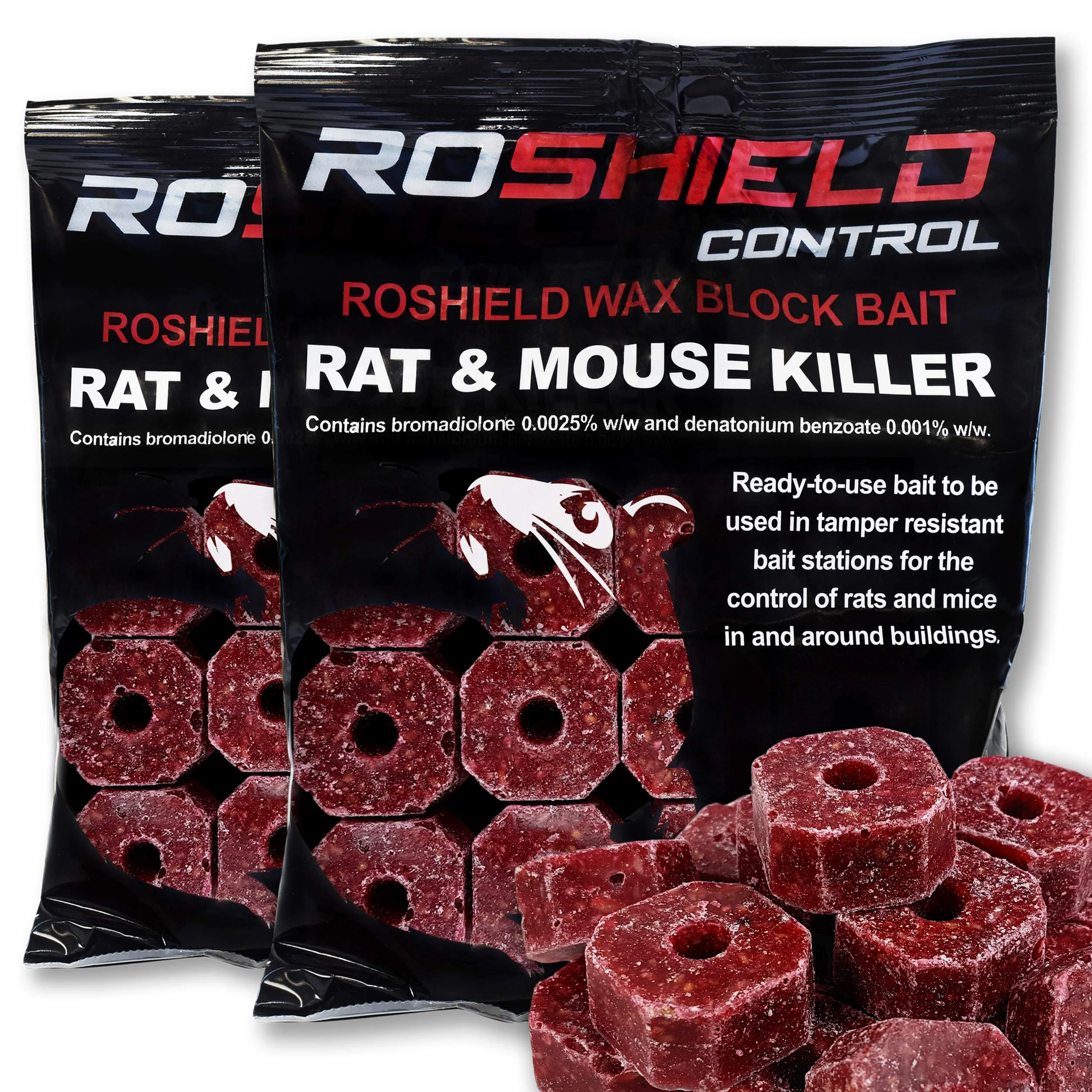 ROSHIELD- Rat/Mouse Poisoning,Poison Blocks 400g, Super Strength, Single-Feed Fast Acting Rat & Mouse Killer, Rat Poison Block Bait - Indoor,Outdoor For Rodent Bait Station Refill Packs