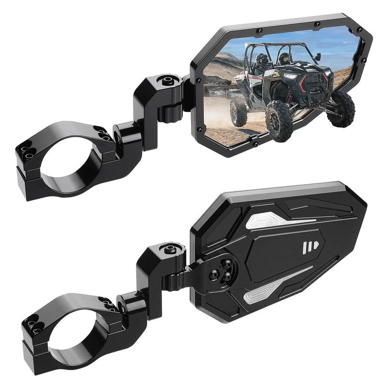 Kemimoto Aluminum UTV Side View Mirrors, Fits1.75"-2" Roll Bar with Windshield, Compatible with Polaris RZR Turbo XP1000 Can Am Talon Kawasaki, Durable Break Away Replaceable Side Mirrors