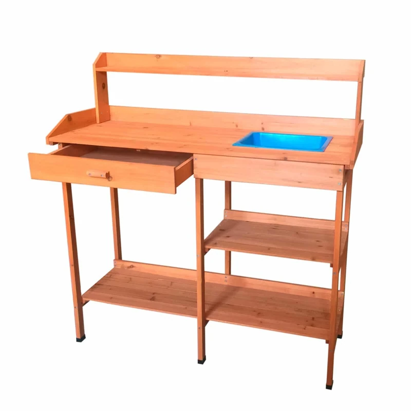 Gardiun KNH1095 Garden Table Natural Wood Calvin Dimensions 116 x 44 x 125 cm Multi-Coloured