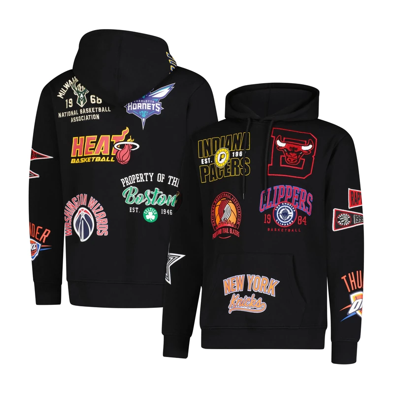 Ultra Game Men's NBA Soft Fleece Pullover Hoodie Sweatshirt, Multi-Team, Black, Medium