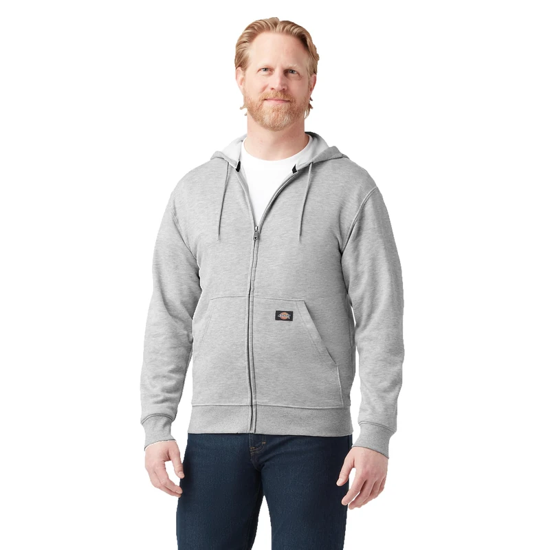 Dickies, Men's, Midweight Full Zip Fleece Hoodie Regular, Heather Grey, XXL