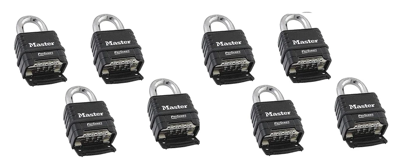 MasterLock 1178D Combination Padlock, Die Cast Body, 8 Pack Black/Silver