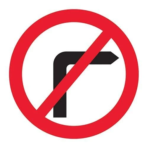 No Right Turns w/channel - 3mm AlumComp RA1 Anti Graffiti - 600x600mm