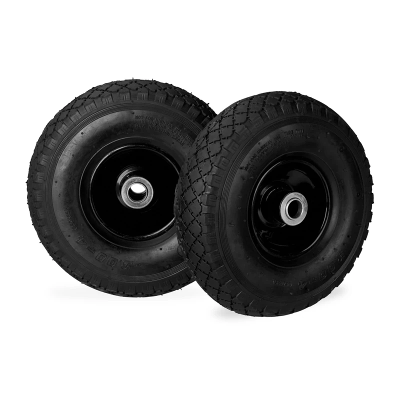 Relaxdays Hand Truck Wheels 3.00-4, Set of 2, Pneumatic, Up to 100 kg, 260 x 85 mm, Steel Rim Tyres, Black, Rubber, Pack of 2