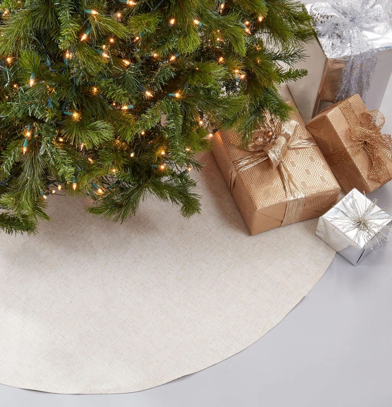 SARO LIFESTYLE XM731.N72R Toscana Collection Natural Linen Blend Christmas Tree Skirt, 72" - Image 1