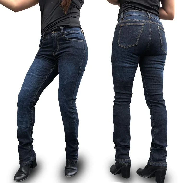 Ladies Stone Wash Blue Stretch Kevlar Motorcycle Jeans with Removable CE1621-1 Armour