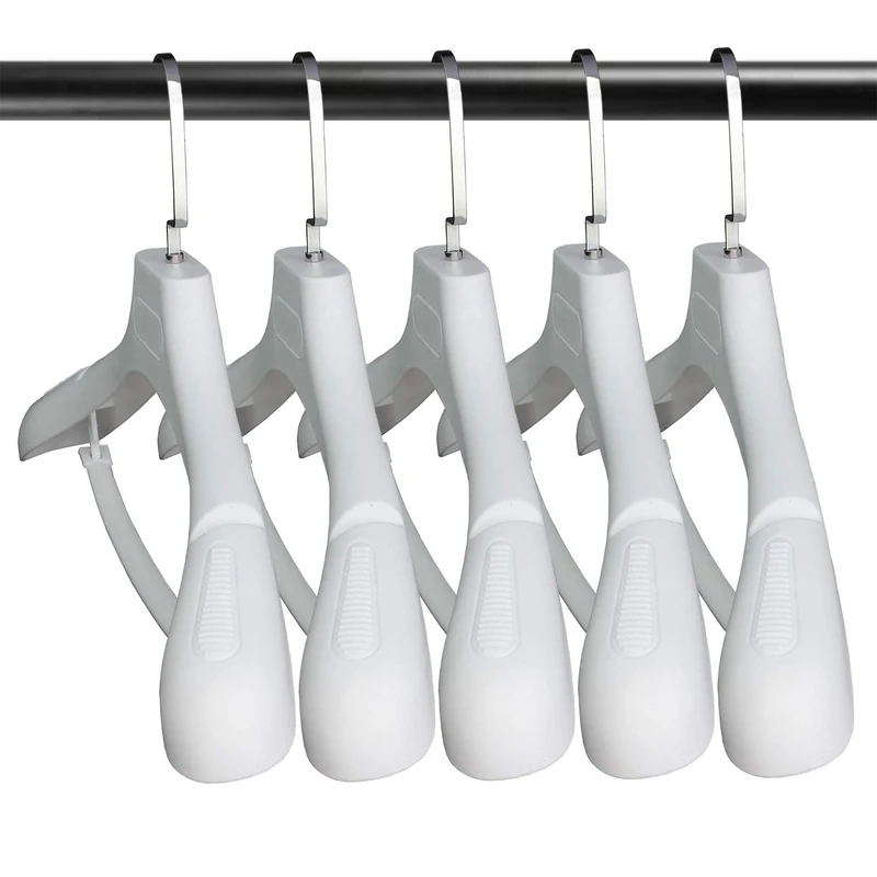 DEDU Plastic Extra Wide Suit Hangers, Pack of 15, Width: 17.7",Notched Shoulders & Swivel Hooks, White