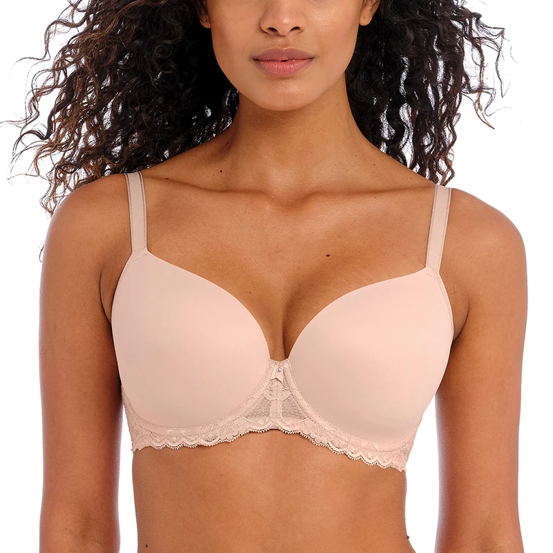 Freya Women's Offbeat Underwire Demi Molded Plunge T-Shirt Bra, Opaque, Natural Beige, 28E
